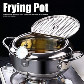 Pot de Friteuse Tempura Pot de Friteuse de Style Japonais Mini en Acier Inoxydable avec Contrôle de la Température par Thermo