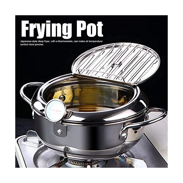 Pot de Friteuse Tempura Pot de Friteuse de Style Japonais Mini en Acier Inoxydable avec Contrôle de la Température par Thermo