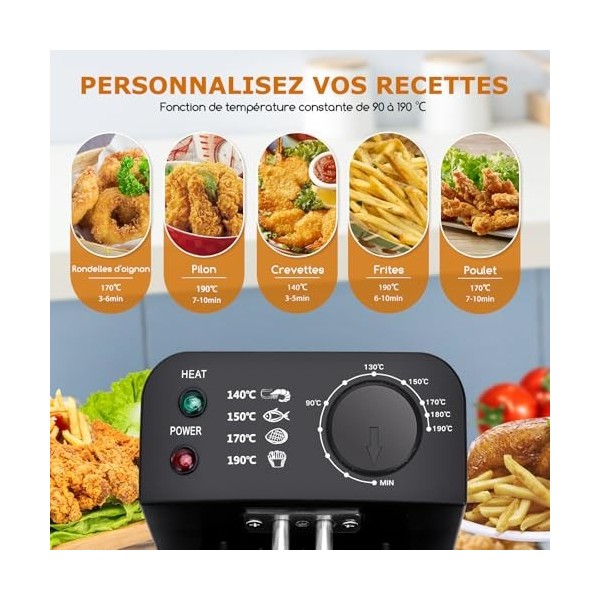 Aigostar Feast - Friteuse à double cuve indépendantes 0% BPA. 3600W, capacité totale 6L : 2 x 3L. 2 thermostats, 2 couvercles