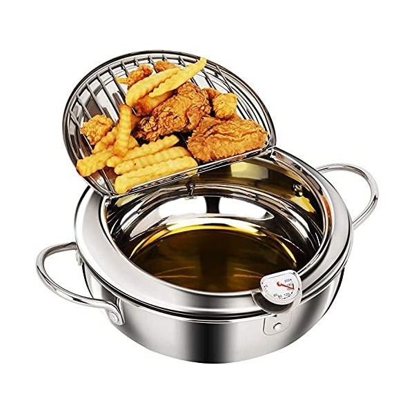 cigemay Friteuse Tempura, Mini friteuse en Acier Inoxydable, ménage de Japonais à température contrôlée, adaptée à la cuisini
