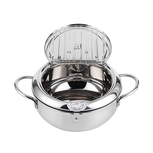 Mini Friteuse, Mini Four Friteuse en Acier Inoxydable avec Thermomètre et Couvercle Compatible avec les Cuisinières à Gaz/à I