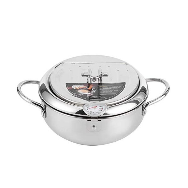 Mini Friteuse, Mini Four Friteuse en Acier Inoxydable avec Thermomètre et Couvercle Compatible avec les Cuisinières à Gaz/à I