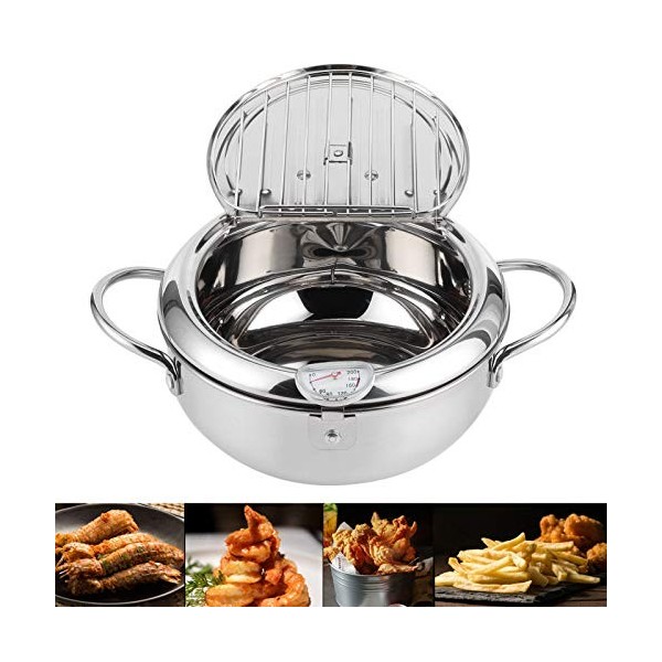 Sharainn Mini Friteuse, Mini Four Friteuse en Acier Inoxydable de Japonais avec Thermomètre pour Les Cuisinières à Gaz/à Indu