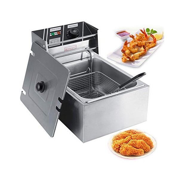 Friteuse électrique avec huile, friteuse commerciale de 6 l, friteuse professionnelle avec panier et régulateur de températur