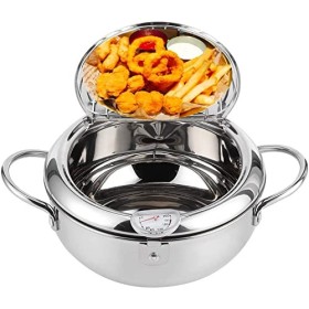 Friteuse Tempura,Mini Friteuse Japonaise Tempura en acier inoxydable japonais,avec Thermomètre Couvercle, domestique Tempura 