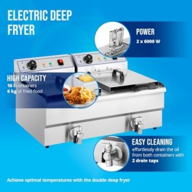 Royal Catering RCSF-16DTH Friteuse Électrique Double Professionnelle 2 x 6 000 W, Volume Total 2 x 16 L, Huile 2 x 10 L, Cou