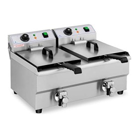 Royal Catering Friteuse Électrique De Restaurant Double Avec Robinet Professionnelle RCEF 10DB 2 Cuves De 10 L, Zone Froide,