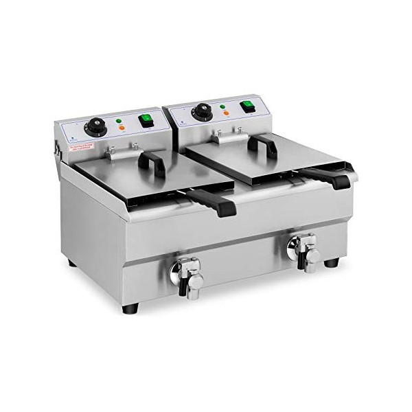 Royal Catering Friteuse Électrique De Restaurant Double Avec Robinet Professionnelle RCEF 10DB 2 Cuves De 10 L, Zone Froide,