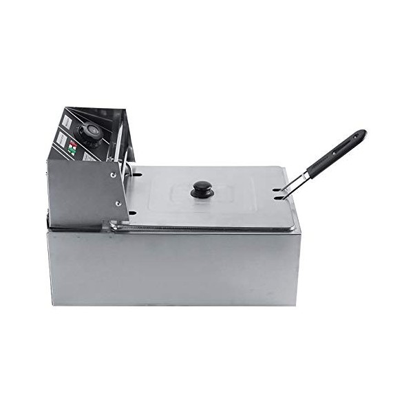Friteuse Electrique 6L, Unique Réservoir en Acier Inoxydable 2.5 KW Friteuse Commerciale Unique Friteuse avec Filtre Thermost