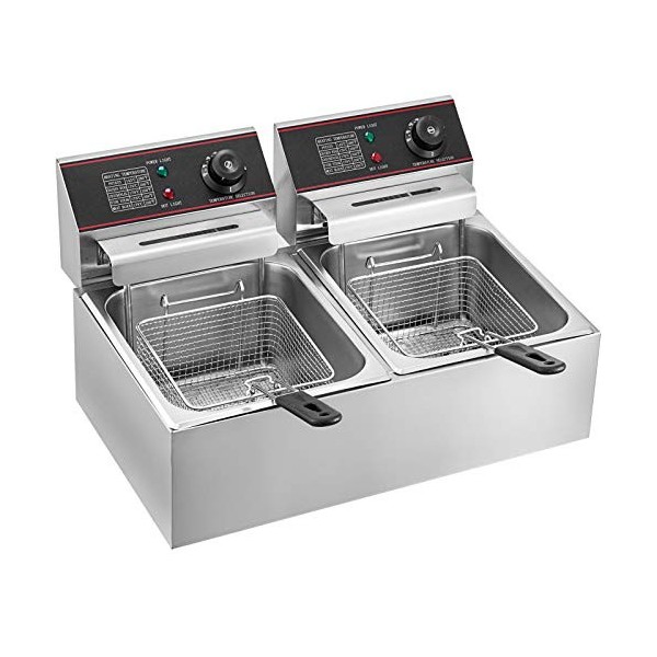 Olibelle Friteuse Electrique 12L Professionnelle, Friteuse Commerciale en Acier Inoxydable, à Double Réservoir 5000W avec 2 P