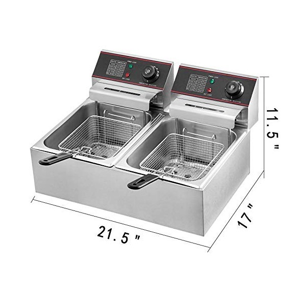Olibelle Friteuse Electrique 12L Professionnelle, Friteuse Commerciale en Acier Inoxydable, à Double Réservoir 5000W avec 2 P