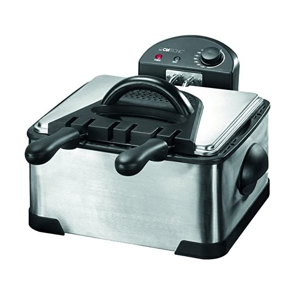 Clatronic® Friteuse à double zone froide pour une friture rapide | Friteuse avec 3 paniers à friture | Boîtier en acier inoxy