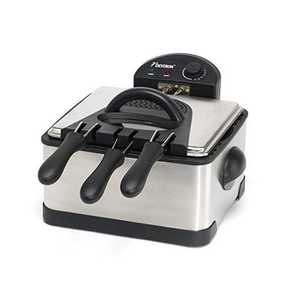 Bestron Friteuse familiale avec zone froide, 3 paniers, 4 litres, Capacité de 1,5 kg/2x750 g de friture, Fenêtre de visualisa