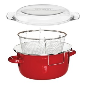 Premier Housewares Friteuse avec couvercle en Pyrex / PANIER EN FIL DE FER / Rouge 5 litres 16 x 33 x 27 cm