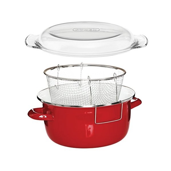 Premier Housewares Friteuse avec couvercle en Pyrex / PANIER EN FIL DE FER / Rouge 5 litres 16 x 33 x 27 cm