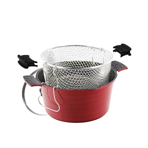 ROSSETTO Friteuse/Faitout Evolution 2 en 1 avec Panier Friteuse + Couvercle Verre - 24cm