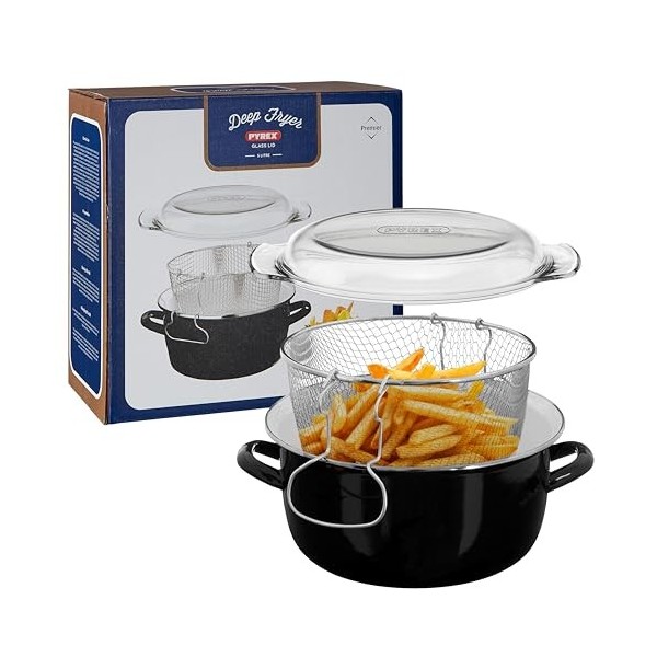 Premier Housewares Friteuse avec couvercle en Pyrex Noir 5 litres 6 x 33 x 27 cm Import Grande Bretagne 