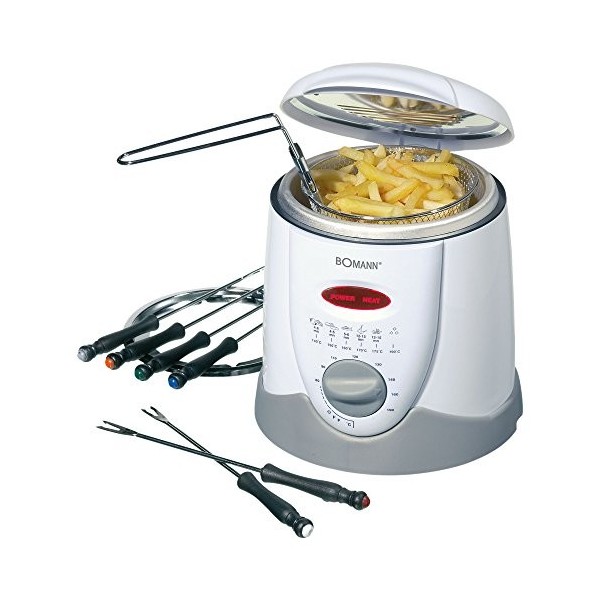 Bomann Friteuse FFR 1290 CB Friteuse à fondue 2en1 incl. 6 fourchettes à fondue, panneau de commande avec écran de contrôle, 