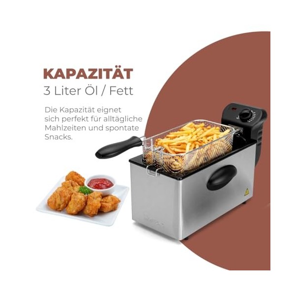 Clatronic FR 3586 Friteuse en acier inoxydable 2,5L Parfait pour les frites et les nuggets, faible odeur de friture, chauffag