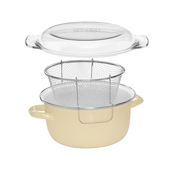 Premier Housewares Friteuse En Acier Émaillé À La Crème- Friteuse Avec Huile Avec Panier Friteuse En Fil De Fer