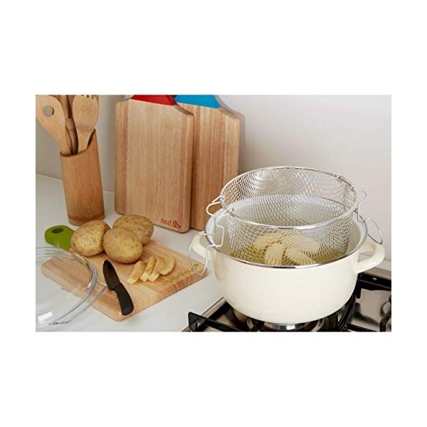 Premier Housewares Friteuse En Acier Émaillé À La Crème- Friteuse Avec Huile Avec Panier Friteuse En Fil De Fer