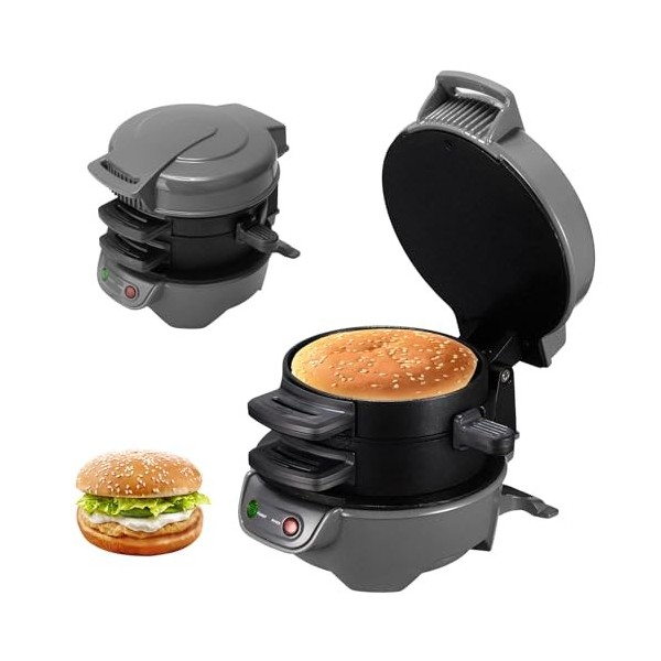 Appareils à Sandwiches, 600W Burger Maker avec revêtement antiadhésif, Grill Sandwich/Hamburger Avec Compte à Rebours Numériq