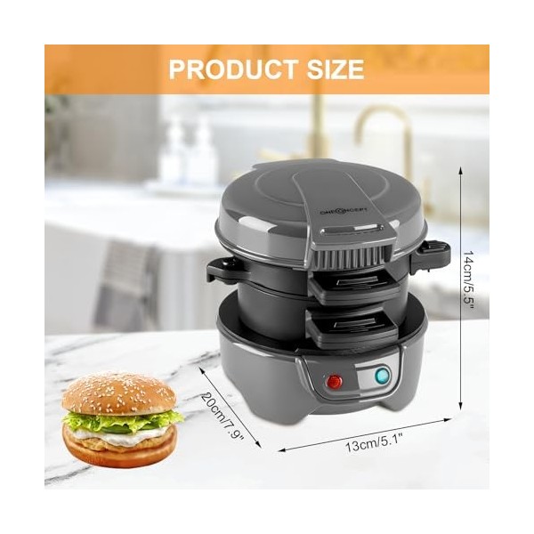 Appareils à Sandwiches, 600W Burger Maker avec revêtement antiadhésif, Grill Sandwich/Hamburger Avec Compte à Rebours Numériq