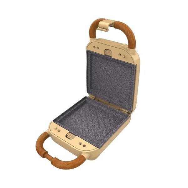 Cecotec Appareil à Sandwichs RocknToast Retro One Yellow. Machine à Sandwich Rétro 700W, 3 plaques Interchangeables, Revêtem