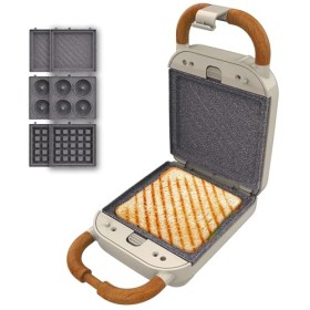 Cecotec Appareil à Sandwichs RocknToast Retro One Beige. Machine à Sandwich Rétro 700W, 3 Plaques Pour Sandwiches, Gaufres e