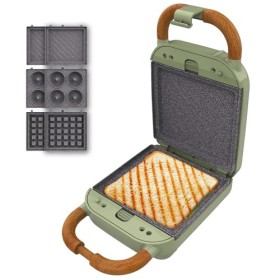 Cecotec Appareil à Sandwichs RocknToast Retro One Green. Machine à Sandwich Rétro 700W, 3 Plaques Interchangeables Pour Sand