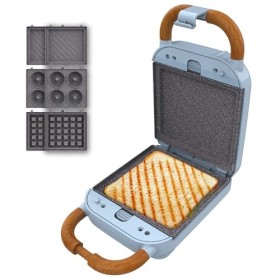 Cecotec Appareil à Sandwichs RocknToast Retro One Blue. Machine à Sandwich Rétro 700W, 3 Plaques Interchangeables Pour Sandw