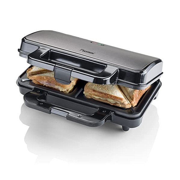 Bestron XL appareil croque monsieur, appareil à sandwich idéal pour les sandwichs américains XL , pour deux sandwichs en for