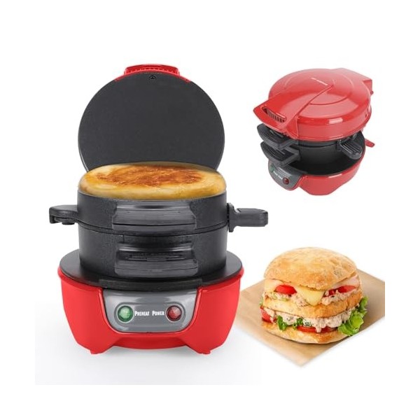 Grille-pain Sandwich Burger Maker, Plaques chauffantes anti-adhésives efficaces Lavable au lave-vaisselle,600W Appareils à Sa