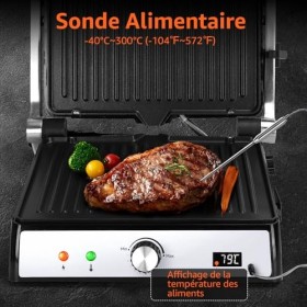 Aigostar Grill Panini, Grille-pain à Sandwich Avec Sonde Alimentaire, Plaques Antiadhésives Amovibles, Grill électrique, 2000