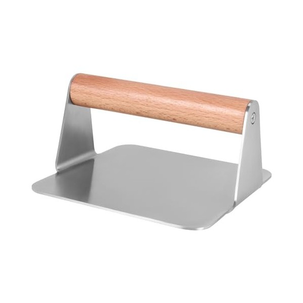 Bzocio Presse à viande en acier inoxydable et bois - Machine à hamburger carrée manuelle - 14 x 7,5 cm
