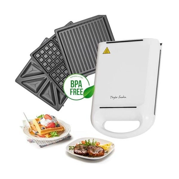 Taylor Swoden gaufrier 3 en 1, 1200W Presse à Paninis et appareil à sandwichs avec 3 Plaques,Peut contenir 4 sandwichs, Antia