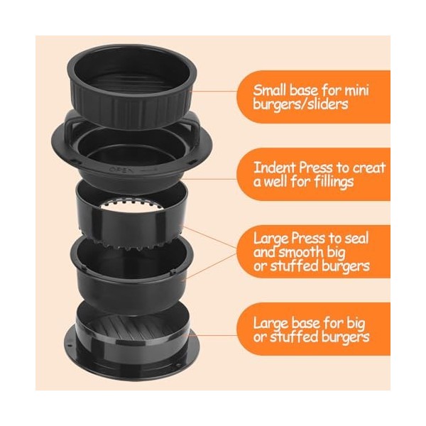 Trendecor Presse à hamburger 4 en 1 - Presse à hamburger - Machine à hamburger farcie - Coupe-sandwich - Viande de bœuf - Lég