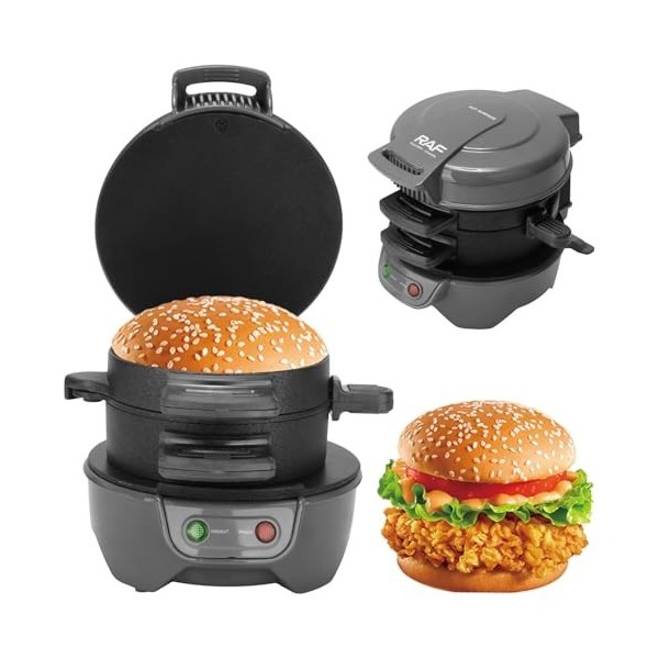 HENYEER Sandwich Toaster Burger Maker, avec anneaux à œufs et minuterie, plaques chauffantes antiadhésives efficaces avec rev