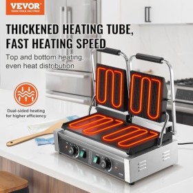 VEVOR Presse Panini Commercial, Grill Électrique 3600 W en Inox, Double Plaque de Pression, Appareil à Sandwich avec Contrôle