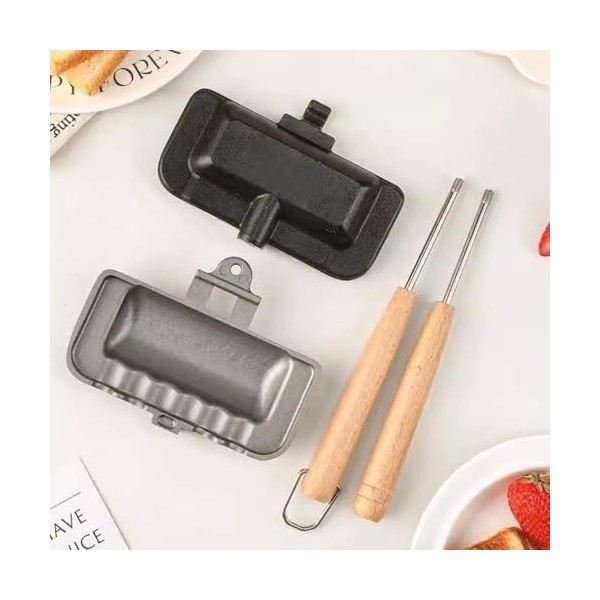TAMUME Machine à sandwich avec poignées en bois, grille-pain pliable pour sandwichs grillés à flamme ouverte
