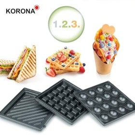 Korona 47020 Machine à sandwich 3 en 1 | 3 jeux de plaques interchangeables avec revêtement antiadhésif | 1. Assiette à sandw