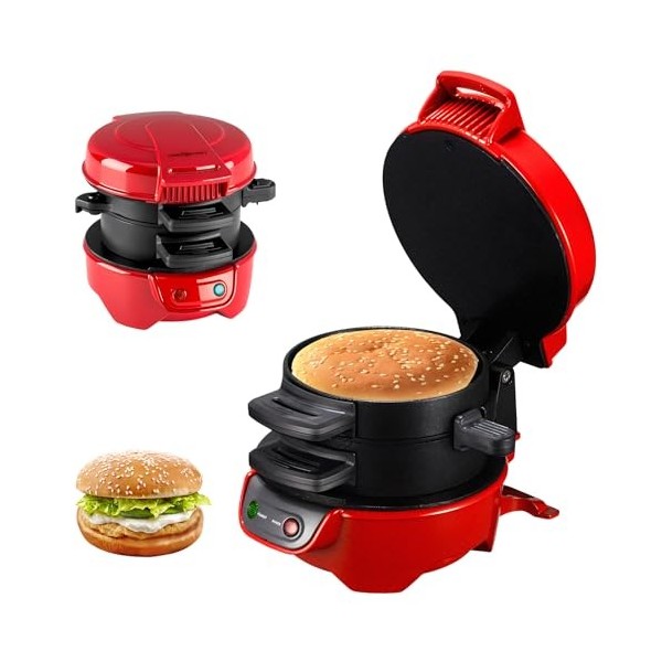 Appareils à Sandwiches, 600W Burger Maker avec revêtement antiadhésif, Grill Sandwich/Hamburger Avec Compte à Rebours Numériq