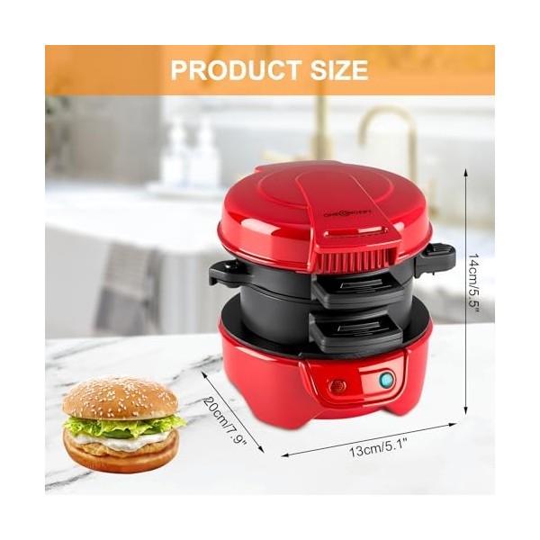 Appareils à Sandwiches, 600W Burger Maker avec revêtement antiadhésif, Grill Sandwich/Hamburger Avec Compte à Rebours Numériq
