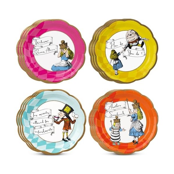 Talking Tables | 12x | 23cm | Assiettes Alice au pays des merveilles, vaisselle jetable, fournitures recyclables à domicile p