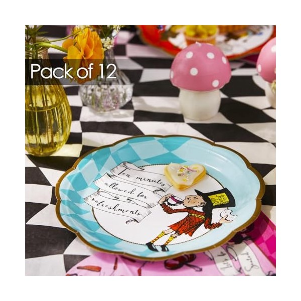 Talking Tables | 12x | 23cm | Assiettes Alice au pays des merveilles, vaisselle jetable, fournitures recyclables à domicile p