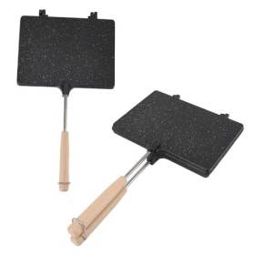 Grille-pain à Main Pratique Double Face pour Petit-déjeuner Rapide, Machine à à Revêtement Antiadhésif avec Poignée en Bois A