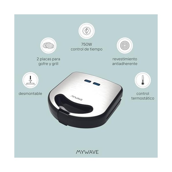My Wave - Sandwich Maker 2 in 1 - Gril Sandwich Griddle - Détachable, antiadhésif