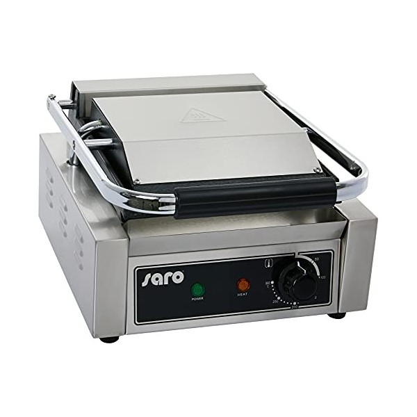 Saro PG 1 Barbecue électrique de table en acier inoxydable avec gril électrique, rainuré, double face, zB steaks, saucisses, 