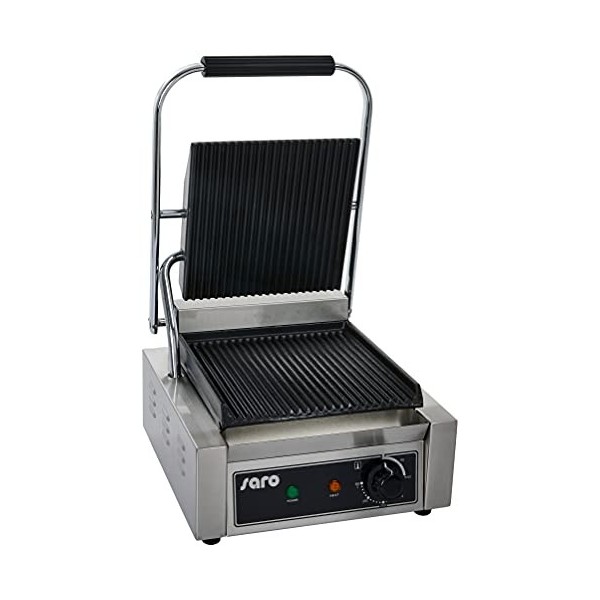 Saro PG 1 Barbecue électrique de table en acier inoxydable avec gril électrique, rainuré, double face, zB steaks, saucisses, 