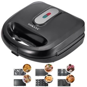 SOKANY 8 en 1 Dispositif multifonction 800W [Sandwich Maker, gaufrier, grill de contact, carottes à motifs à motifs, pain, be